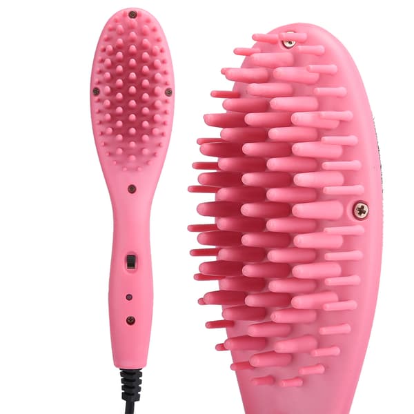 Mini elektrisk hårbørste, rask oppvarming, hårkam, rettetang, rosa EU-plugg 220V