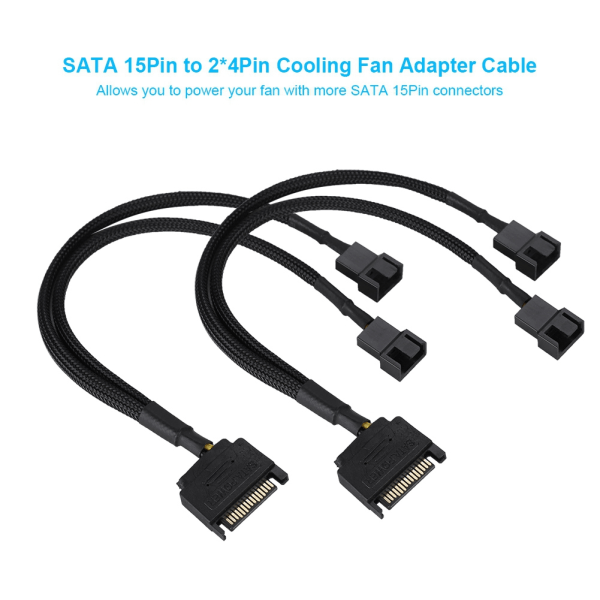 SATA 15Pin til 2*4Pin Køleblæser Strømadapter Kabel 2-vejs Converter 22AWG Kabel