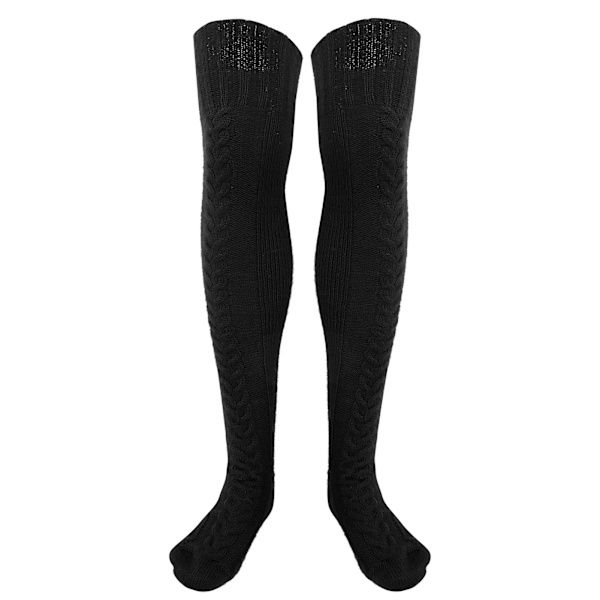 Kabelstrikk Varm Ben Tube Warmers Strømper Vinter Ben Tube Lår Høy Boot Socks svart