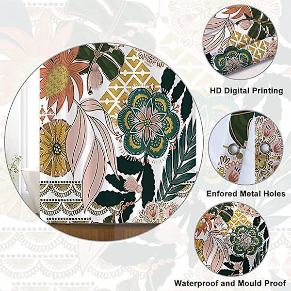 Bohemia Bruseforhæng, Boho Stil Bruseforhæng Blomster Rose Grønt Blad Badeforhæng Skimmelsikker Vandtæt Vaskbart Polyesterstof Badeværelsesforhæng