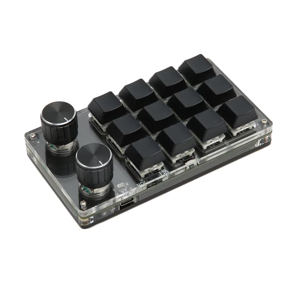 Mini-tastatur 12 taster 2 knapper USB- eller BT-forbindelse Blå switch Plug and Play Programmerbart tastatur til gaming kontor medier sort