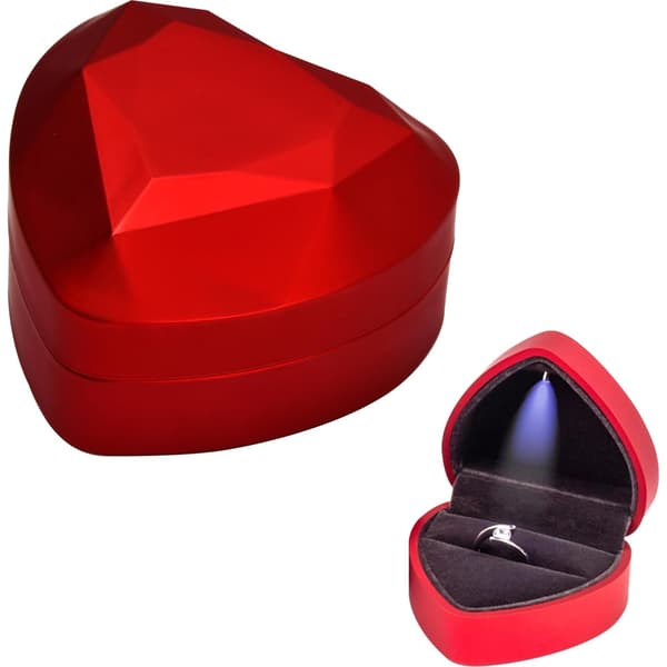 Sammet Ringask, Ringask med LED-ljus, Hjärtformad Ringask, Smyckeskrin, Förlovningsring Presentask, 70x65x45MM (Röd)