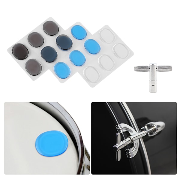 Drum Damper Gel Pads Moniväriset läpinäkyvät silikonirummut set avaimella