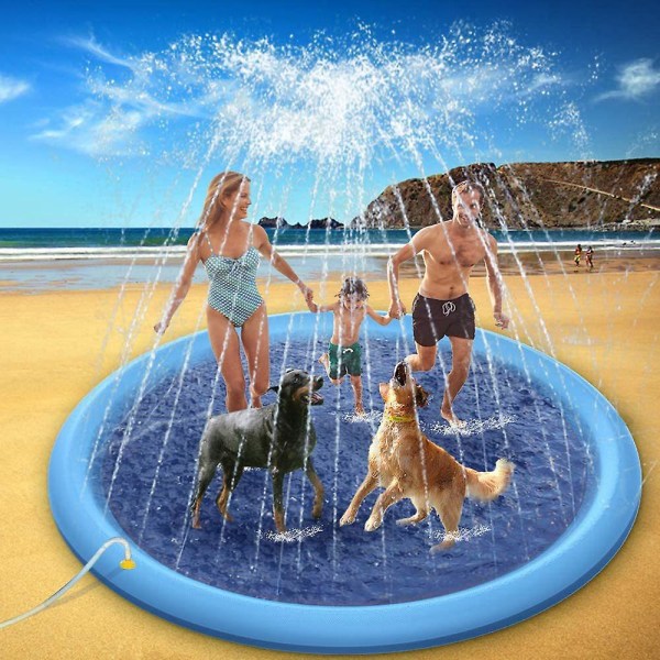 Bärbar hopfällbar vattenspraydyna för hundpool - PVC-pool med halkfri botten för stora hundar