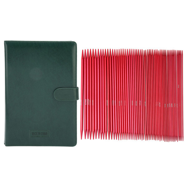 55 stk dobbeltspissede strikkepinner sett med oppbevaringspose Flere størrelser aluminiumsstrikkepinner for nybegynnere Rød