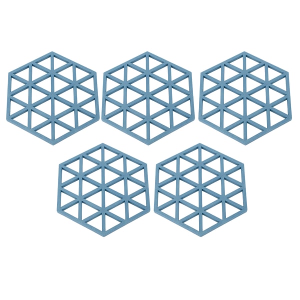 5 stk Silikon Hexagon Plassmatte Varmeisolasjon Tallerken Kopp Skål Matte for Spisebord Blå
