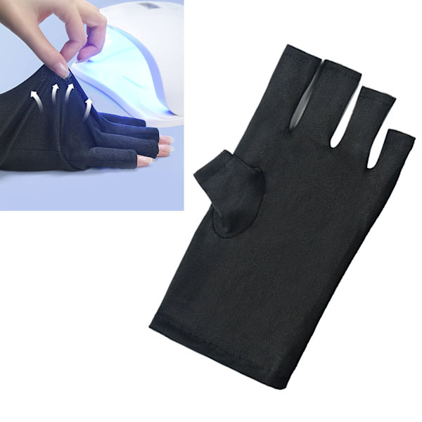 1 par Gel Manicure Handsker Professionel Effektiv Forhindrer Garvning Stråling UV Lys Handsker til Manicure Sort Kort
