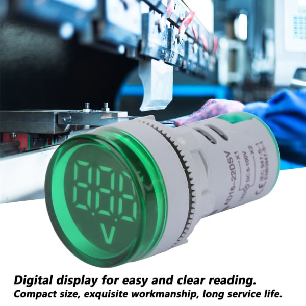 LED Voltmeter Signalljus Digital Display DC Spänningsmätare Indikator Rund Lamp Tester (Grön)
