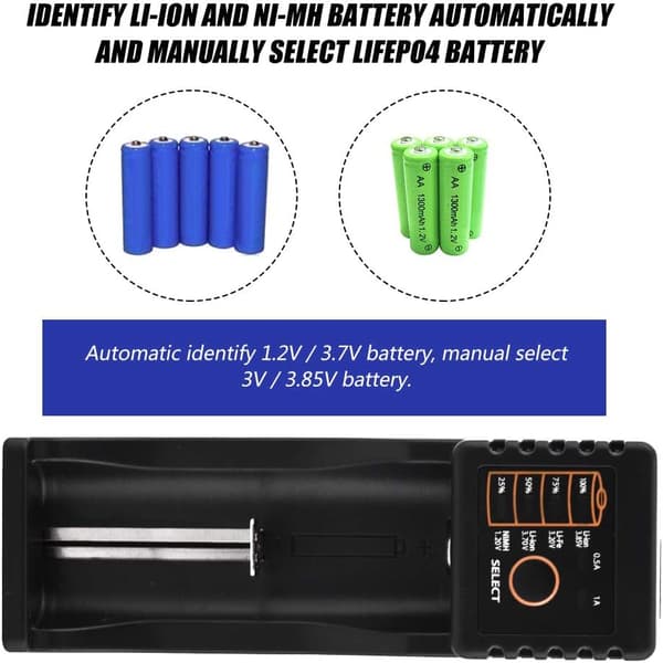 LiitoKala lii-100B Mini USB Multifunksjons Batterilader Kompatibel 118650 26650 16340 14500