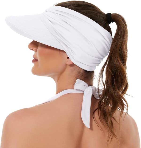 Dame Solhatte UV Beskyttelse Solskærm Bred Skygge Sommerhatte med Hestehale Black White
