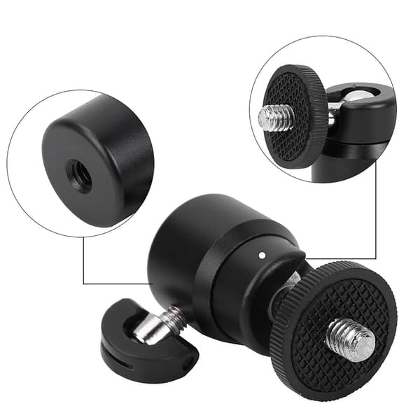 Mini Kulhuvudfäste för DSLR-kamera Videokamera - 360° Rotation (Svart)