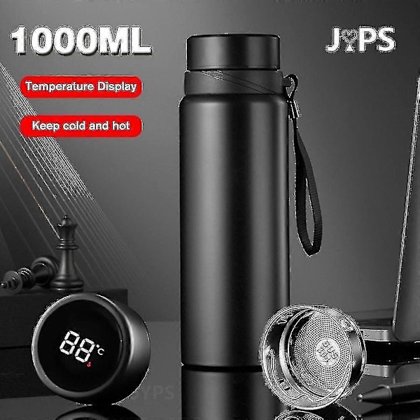 Smart Termosflaska 1000ml - Håller Kallt Och Varmt - Temperaturdisplay - Vakuumflaskor 1000ml gyllene