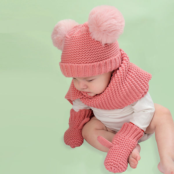 Baby Kids Scarf Hat Gloves Set för pojkar och flickor Höst Vinter Varma Stickade Mössa Halsduk Vantar Set