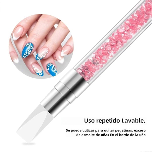5 st/set Silikon Nagelkonst Penslar med 10 Toppings Dubbelhuvud för UV Gel Spegelpulver och Målning DIY Manikyrverktyg