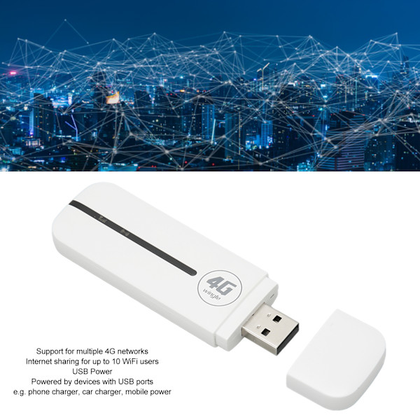 4G USB WiFi Modem Plug and Play High Speed ​​Mini Pocket USB WiFi Router til bil udendørs brug Hvid