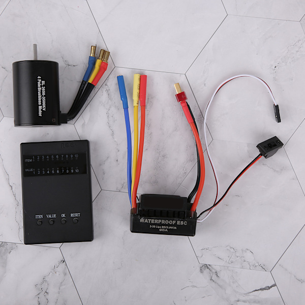 3650 3500KV Børsteløs Motor Programmeringskort 60A ESC med Vanntett BEC for 1/10 RC Bil