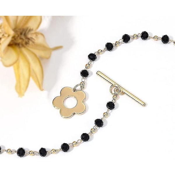 Golden Flower Beige Lariat Lock Halskjede - Seed Bead Pearl Choker smykker for kvinner og jenter