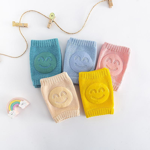 Smiley Style Baby Knäskydd 5 Par Halksäkra Elastiska Bomullsstrumpor för Småbarn som Kryper