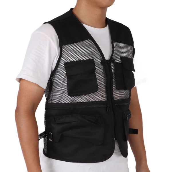 Militärväst Slitstark ventilerande Multi Pocket Mesh fiskeväst för utomhusaktiviteterL Svart
