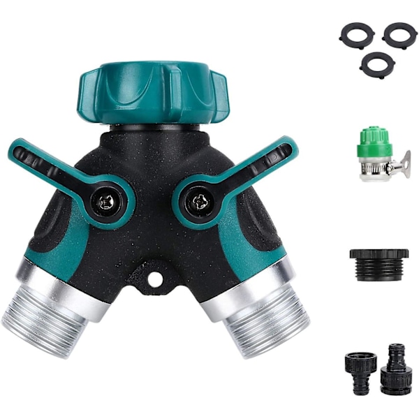 2-vejs Slangesplitter, Haveslange Splitter, 3/4\" og 1/2\" 2-vejs Fordeler med 2 Ventiludtag, 2-vejs Splitter med 3 Skiver, Haveslangekobling
