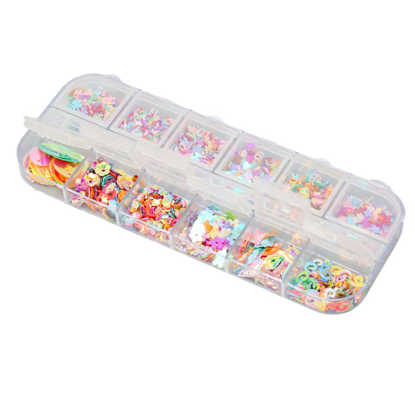 12 rutnät färg paljetter 4 st nagel glitter flingor DIY dekaler konfetti konst glitter paljetter