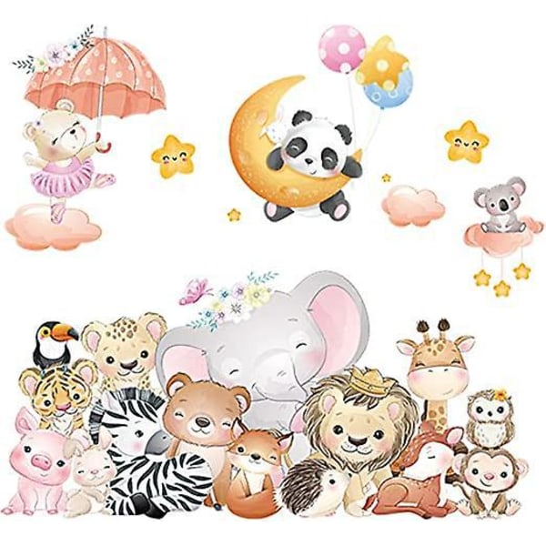 En uppsättning djurväggdekaler, väggdekor, elefant lejon panda björn zebra tiger koala väggdekaler för badrum, vardagsrum, kök