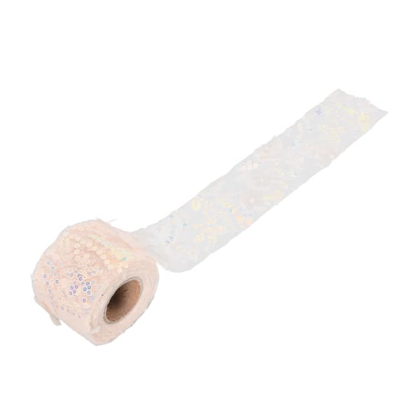 Tyllrull 10 Yards Broderte Paljetter Blomster Mesh Bånd Dekorative Håndverkstilbehør Beige
