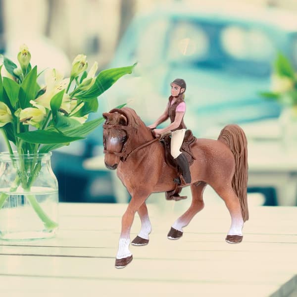 Miniature Simulation Brun Hest med Rytter Figur og Sadel Dyrefigur Samling Model Legetøj til Børn