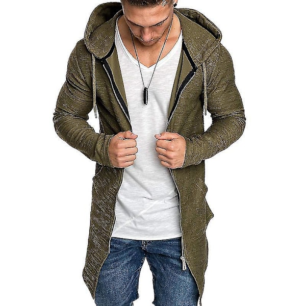 Sporty Men's Zip-Up Hoodie Sweatshirt Jacket XL Army Green