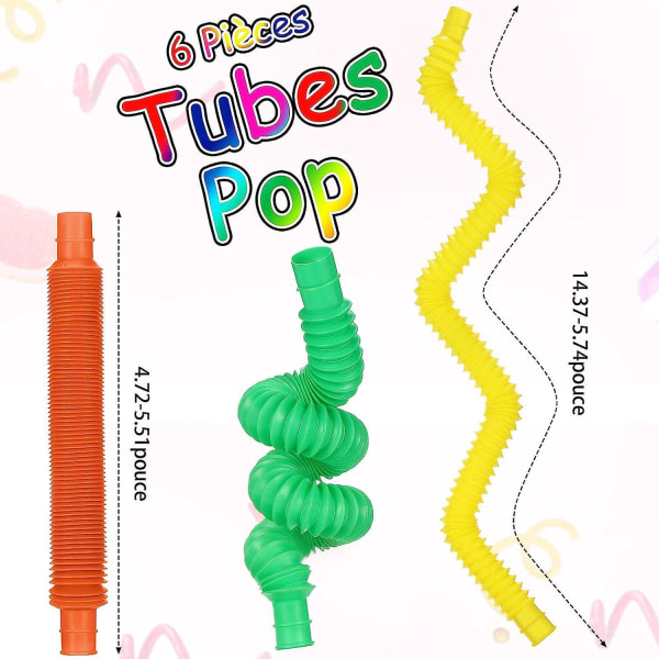 6 pakkauksen Mini Pop Tubes Sensorinen stress relief set - satunnaiset värit
