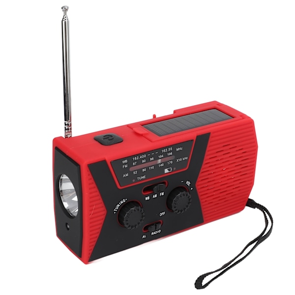 Vevradio med handvev, vattentät AM FM WB nödradio 2,7 till 4,2V väderlarm solcellsradio för utomhusnöd