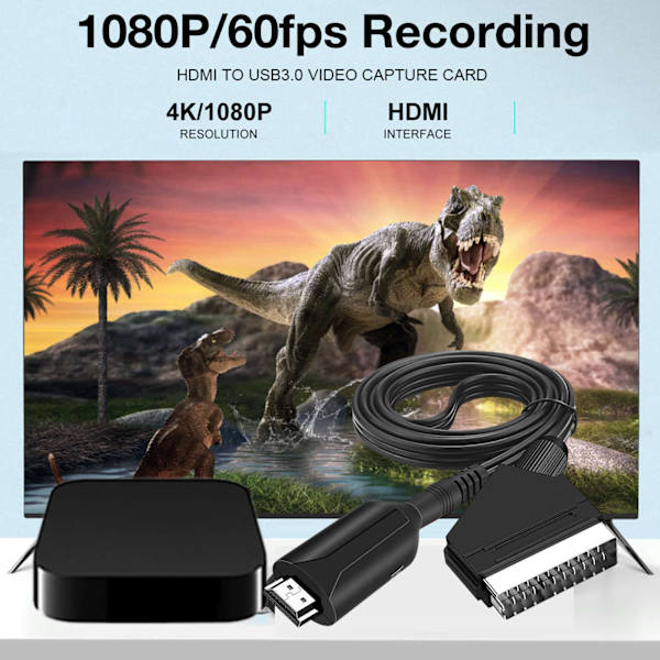 Scart til HDMI Adapter - 1080P, Alt-i-en Scart til HDMI Adapter Sort