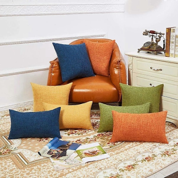 Sett med 2 gule putetrekk rustikk lin dekorative firkantede pynteputetrekk 40x40 cm for sofa dekorasjon