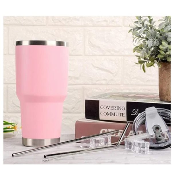 30oz Bilisolering Kopp Rosa Rostfritt Stål Bärbar Plastsprayning Isolerad Mugg för Utomhus