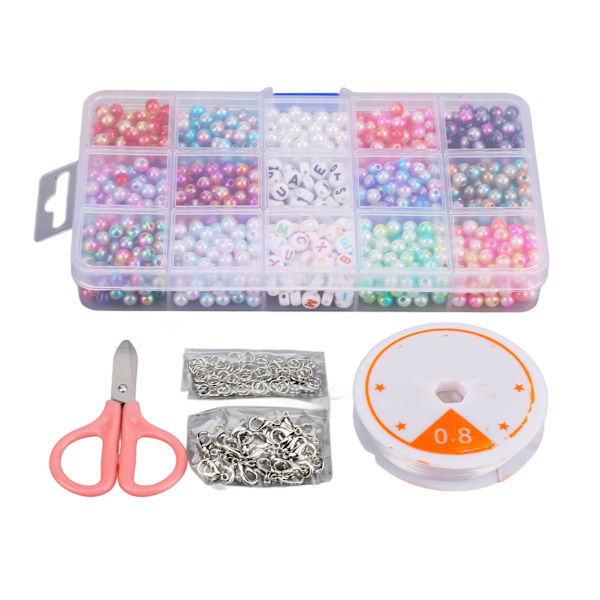 15 ruudukon DIY Faux Pearl Beads DIY irtohelmet setti Helmet korut kaulakoru tarvikkeet setti