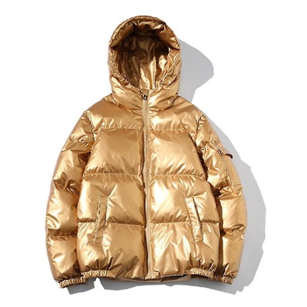 Blank Glansende Gylden Hættetrøje Vinterjakke til Mænd - Tyk & Varmt (Størrelse 4XL)