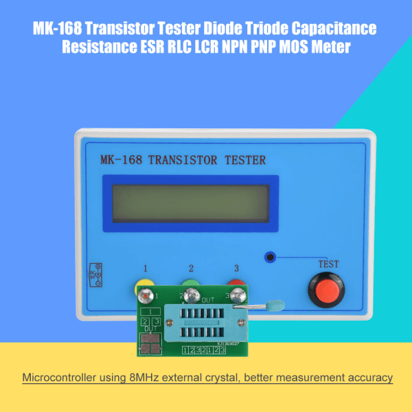 MK-168 Transistor Tester Diode Triode Kapacitans Modstand ESR RLC LCR NPN PNP MOS Meter