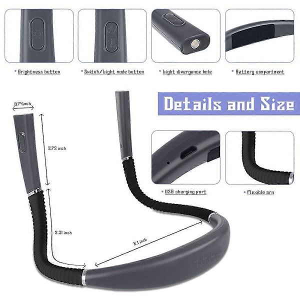 Kaulassa pidettävä lukuvalo - USB-lataus