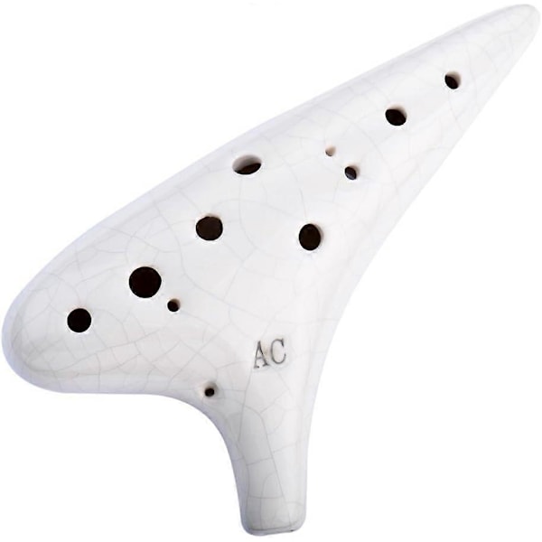12-håls Keramisk Ocarina - Alto C - Med Skyddsväska och Vit Is-spricka Notbok