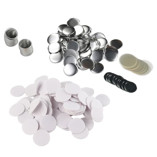 100 sett 58 mm speil runde knapper deler DIY blank rustfri blikkplate knappemakerutstyr for håndverk