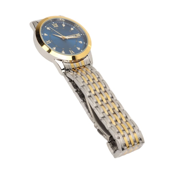 Klocka för män kvarts dag datum vattentät casual lyxig lysande modeklänning klocka med legering armband för affärer guld blå
