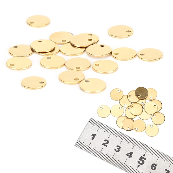20 stk rustfritt stål rundt anheng DIY hundemerker med hull smykketilbehør Gull 10 mm