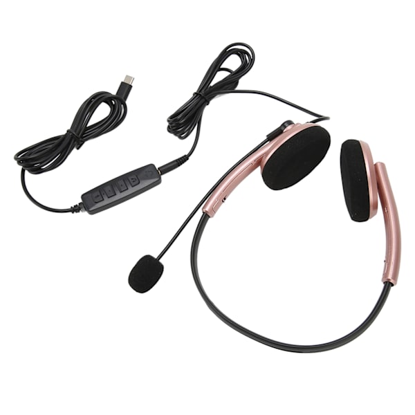 Call Center Headset Multifunktionelt Stilfuldt støjreducerende HD Opkald Høreværn Telefon Headset Rose Gold Type C