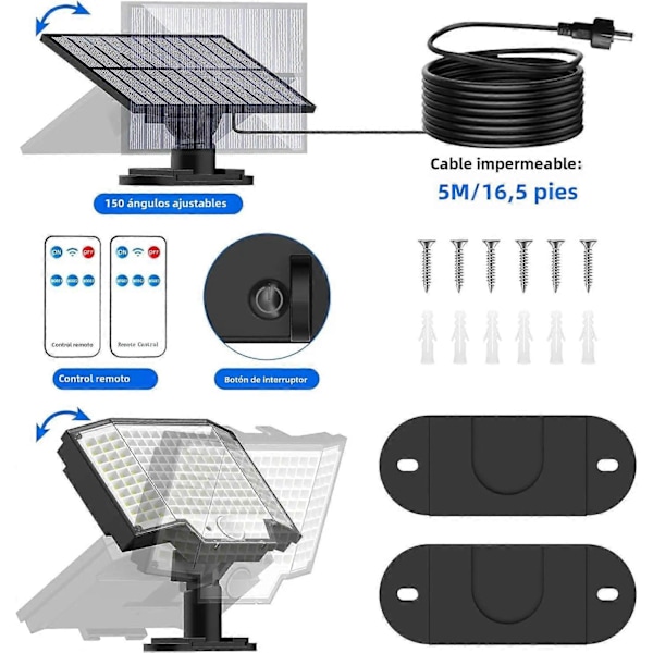 160/128 LED Solarlampa för Utomhusbruk med 3 Lägen, Dekorativ Belysning för Trädgård och Park, PIR Rörelsesensor, Vattentät IP65 1st100LED