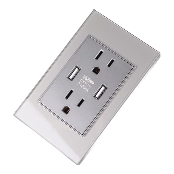118 Serie US Standard USB Stik 2.1A Hærdet Glas Panel USB Stik Udtag US Stik 110‑220V Grå