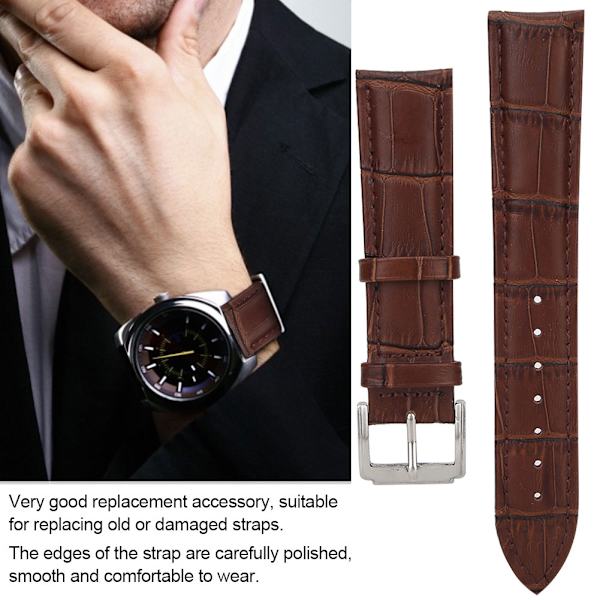 Universal Herr Dam Justerbar PU Läder Watch Band Ersättning 20mm Brun
