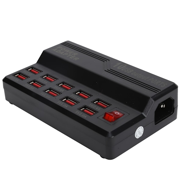 USB Smart Laddare 10-Portar 12A Snabbladdningsstation Power Hub Strip Plug Dock Block 100-240VEU Plug