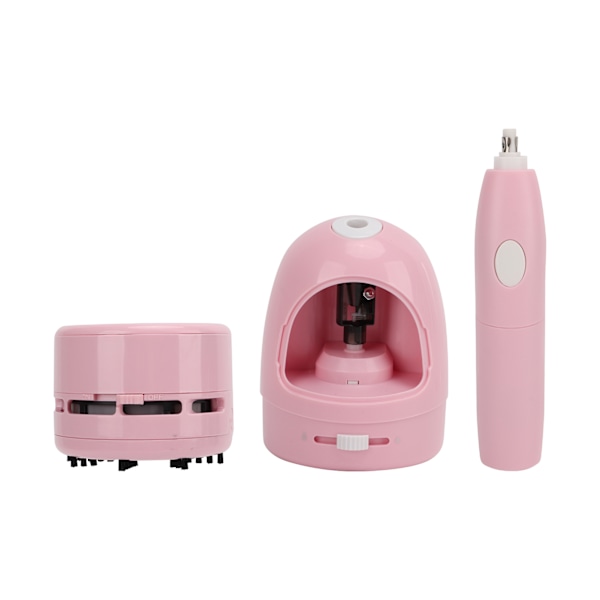 Blyantspidser Automatisk Pink Lille Bærbar Kontorsæt til Rent Skrivebord Slib Eliminer Pen Mærker