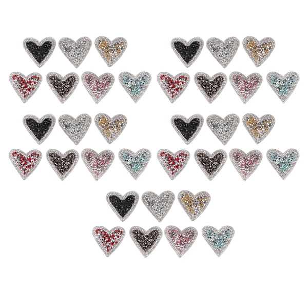 35 STK Hjerteform Rhinestone Patches Skinnende Glitter Applikationer DIY Patches til tøj Sko Hatte Telefon Shell