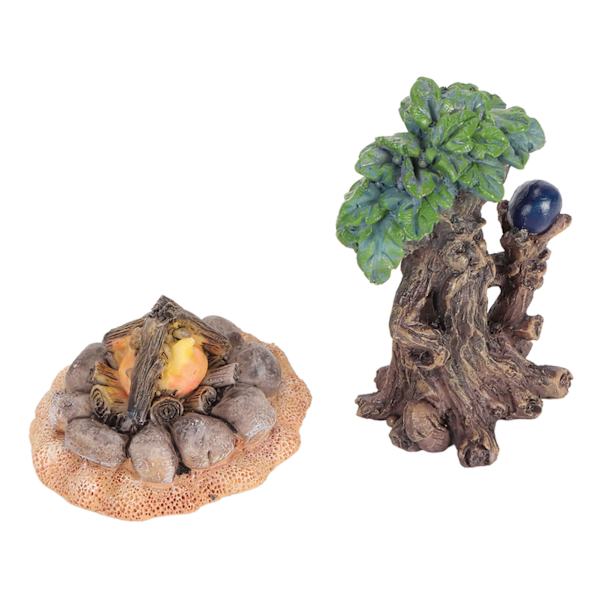 Fairy Garden Tree Ljusa färger Detaljerad textur Vattentät harts Förtrollat ​​morfars träd med brasa för dekoration DIY
